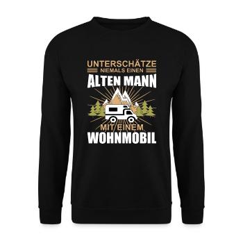 Alter Mann mit Wohnmobil Opa Rentner - Unisex Pullover - Schwarz - Vorne - Alina (178cm) & Michal (187cm)