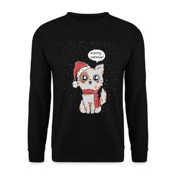 Katzen Weihnachten - Unisex Pullover - Schwarz - Vorne - Alina (178cm) & Michal (187cm)