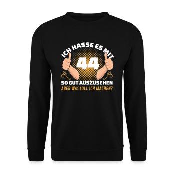 44 Jahre Geburtstag Spruch Geschenk - Unisex Pullover - Schwarz - Vorne - Alina (178cm) & Michal (187cm)