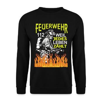 Feuerwehr,112. Weil jedes Leben Zählt. - Unisex Pullover - Schwarz - Vorne - Alina (178cm) & Michal (187cm)