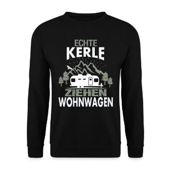 Echte Kerle ziehen Wohnwagen - Unisex Pullover - Schwarz - Vorne - Alina (178cm) & Michal (187cm)