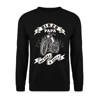 Biker Papa mit Herz und Seele - Unisex Pullover - Schwarz - Vorne - Alina (178cm) & Michal (187cm)