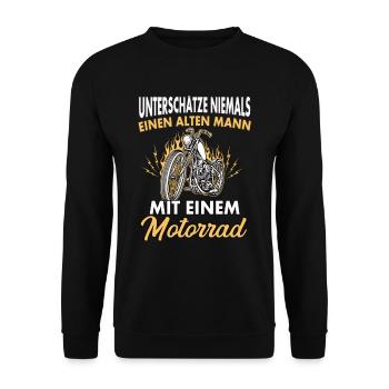 unterschaetze niemals einen alten Mann - Unisex Pullover - Schwarz - Vorne - Alina (178cm) & Michal (187cm)