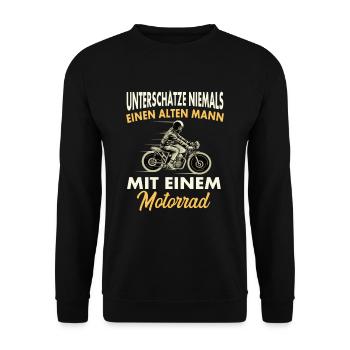 Unterschätze niemals einen alten Mann - Unisex Pullover - Schwarz - Vorne - Alina (178cm) & Michal (187cm)
