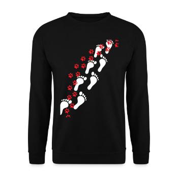 Fußspuren | Hundeliebhaber Hund Gassi gehen - Unisex Pullover - Schwarz - Vorne - Alina (178cm) & Michal (187cm)