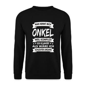 Man nennt mich Onkel - Unisex Pullover - Schwarz - Vorne - Alina (178cm) & Michal (187cm)