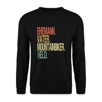 Ehemann Vater Mountainbiker Held - Unisex Pullover - Schwarz - Vorne - Alina (178cm) & Michal (187cm)