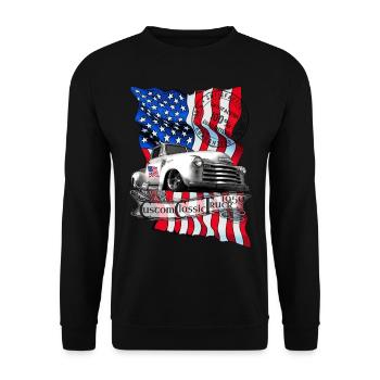Drapeau USA 1950 camion classique vintage personnalisé - Sweat-shirt Unisexe - noir - Devant - Alina (178cm) & Michal (187cm)