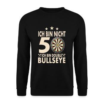 ich bin nicht50. Ich bin double Bullseye - Unisex Pullover - Schwarz - Vorne - Alina (178cm) & Michal (187cm)