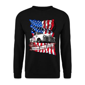 Custom Classic Pickup Truck Baujahr 1950 - Unisex Pullover - Schwarz - Vorne - Alina (178cm) & Michal (187cm)
