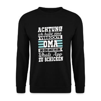 Achtung ich habe eine Verrückte Oma - Unisex Pullover - Schwarz - Vorne - Alina (178cm) & Michal (187cm)