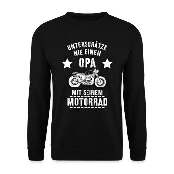 Motorrad Opa | Bestseller | - Unisex Pullover - Schwarz - Vorne - Alina (178cm) & Michal (187cm)