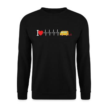 Van Life Camper Bus Herzschlag - Unisex Pullover - Schwarz - Vorne - Alina (178cm) & Michal (187cm)