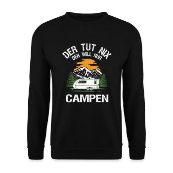 Camping auf dem Campingplatz - Unisex Pullover - Schwarz - Vorne - Alina (178cm) & Michal (187cm)