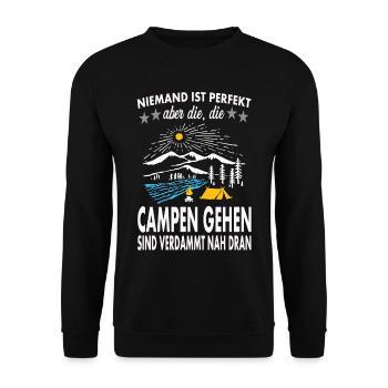 Camping auf dem Campingplatz - Unisex Pullover - Schwarz - Vorne - Alina (178cm) & Michal (187cm)