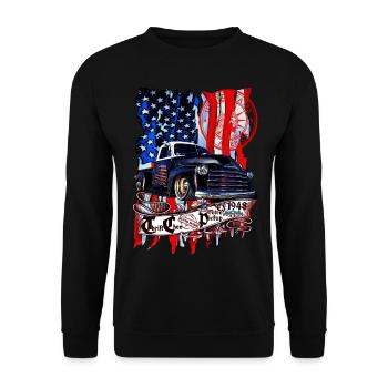 Vintage V8 pickup camion conception américaine - Sweat-shirt Unisexe - noir - Devant - Alina (178cm) & Michal (187cm)