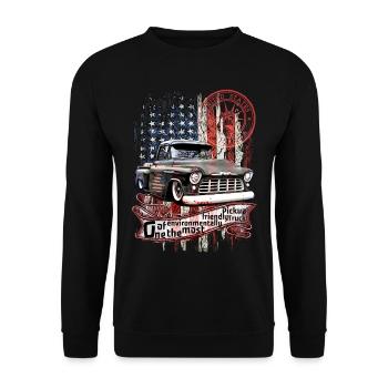 Eco-friendly pick-up américain V8 Vintage - Sweat-shirt Unisexe - noir - Devant - Alina (178cm) & Michal (187cm)