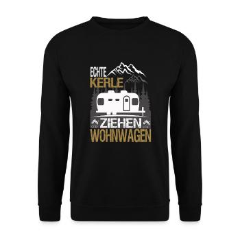 Echte Kerle ziehen Wohnwagen - Unisex Pullover - Schwarz - Vorne - Alina (178cm) & Michal (187cm)