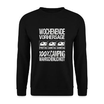 Camping Wochenende Vorhersage - Unisex Pullover - Schwarz - Vorne - Alina (178cm) & Michal (187cm)