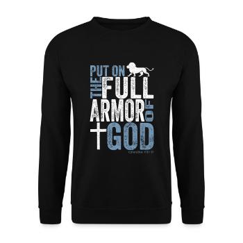 Jesus Christ Shirt Armor Ephesians 6:10 - Unisex Sweatshirt - black - Front - Alina (178cm) & Michal (187cm)