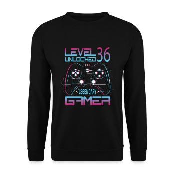 36th Birthday Level 36 Complete Retro Gamer - Unisex Sweatshirt - black - Front - Alina (178cm) & Michal (187cm)