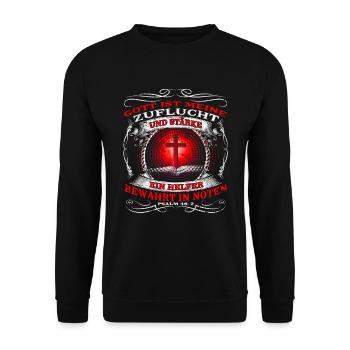 Jesus Christus - Psalm 46, 2 - Ist meine Zuflucht - Unisex Pullover - Schwarz - Vorne - Alina (178cm) & Michal (187cm)