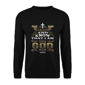 Jesus Christ Psalm 46:10 Know that I am God - Unisex Sweatshirt - black - Front - Alina (178cm) & Michal (187cm)