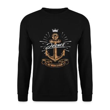 Jesus Christus ist mein Anker - christliches Motiv - Unisex Pullover - Schwarz - Vorne - Alina (178cm) & Michal (187cm)