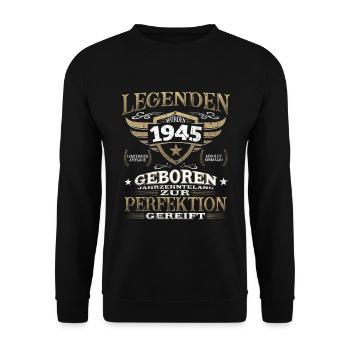 Geburtstag Vintage Jahrgang 1945 - Legende - Unisex Pullover - Schwarz - Vorne - Alina (178cm) & Michal (187cm)