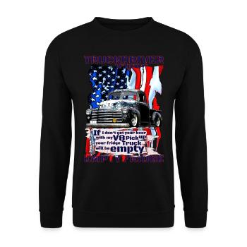 V8 Brummi delivers refrigerator cold beer - Unisex Sweatshirt - black - Front - Alina (178cm) & Michal (187cm)