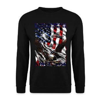 Trucker shirt with eagle on American flag - Unisex Sweatshirt - black - Front - Alina (178cm) & Michal (187cm)