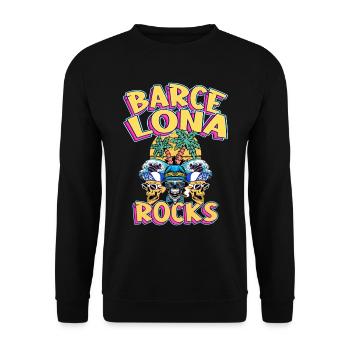 Barcelona Sommer Sonne Strand Palmen Totenkopf - Unisex Pullover - Schwarz - Vorne - Alina (178cm) & Michal (187cm)