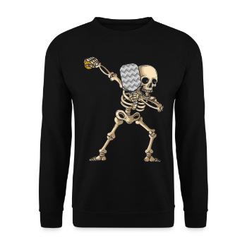 Halloween Pickleball Kostüm Dabbing Skelett - Unisex Pullover - Schwarz - Vorne - Alina (178cm) & Michal (187cm)