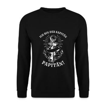 Ich bin der Kapitän, Papitän! - Unisex Pullover - Schwarz - Vorne - Alina (178cm) & Michal (187cm)