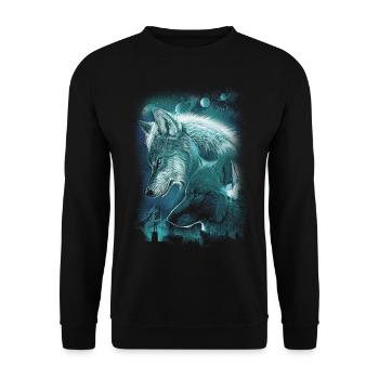 WOLVES PLANET SPACE SPIRITUALITÄT - Unisex Pullover - Schwarz - Vorne - Alina (178cm) & Michal (187cm)