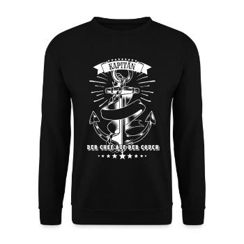 Kapitän - Der Chef auf der Couch - Unisex Pullover - Schwarz - Vorne - Alina (178cm) & Michal (187cm)
