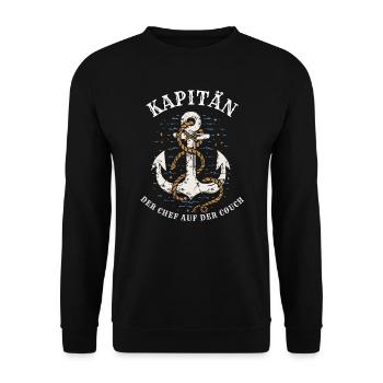 Kapitän - Der Chef auf der Couch - Unisex Pullover - Schwarz - Vorne - Alina (178cm) & Michal (187cm)