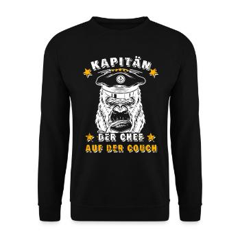 Kapitän - Der Chef auf der Couch - Unisex Pullover - Schwarz - Vorne - Alina (178cm) & Michal (187cm)