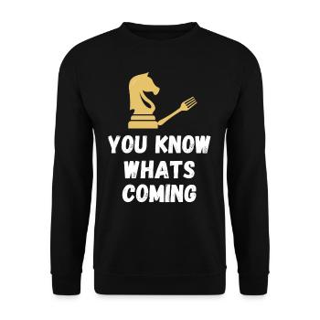 Schach Spruch Geschenk Schachmatt Queens Gambit - Unisex Pullover - Schwarz - Vorne - Alina (178cm) & Michal (187cm)