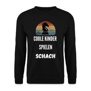 Schach Geschenk Schachspieler Queen’s Gambit - Unisex Pullover - Schwarz - Vorne - Alina (178cm) & Michal (187cm)