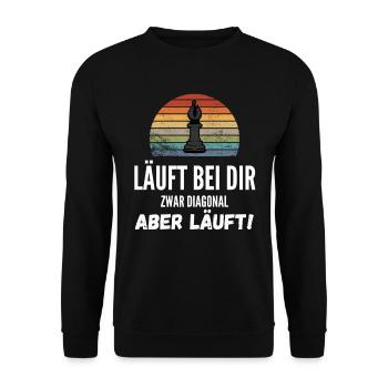 Schach Geschenk Schachspieler Meme Trend - Unisex Pullover - Schwarz - Vorne - Alina (178cm) & Michal (187cm)