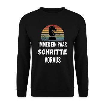 Schritte Voraus Schach Geschenk Schachspieler - Unisex Pullover - Schwarz - Vorne - Alina (178cm) & Michal (187cm)