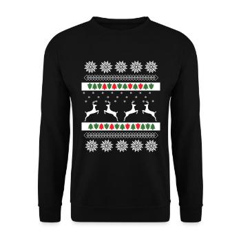 Weihnachtspulli Norweger Muster Rentiere - Unisex Pullover - Schwarz - Vorne - Alina (178cm) & Michal (187cm)