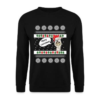 Weihnachtspulli Alpaka Norweger Muster - Unisex Pullover - Schwarz - Vorne - Alina (178cm) & Michal (187cm)
