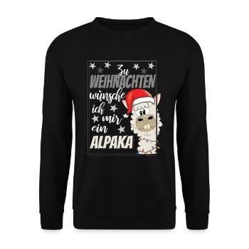 Zu Weihnachten wünsche ich mir ein Alpaka - Unisex Pullover - Schwarz - Vorne - Alina (178cm) & Michal (187cm)