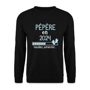 Pépère en 2024 Cadeau Futur Grand-père - Sweat-shirt Unisexe - noir - Devant - Alina (178cm) & Michal (187cm)
