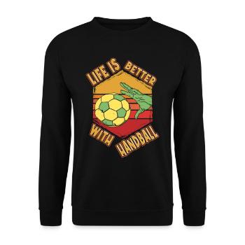 Handball Handballer Spieler Sport Vintage Retro - Unisex Pullover - Schwarz - Vorne - Alina (178cm) & Michal (187cm)