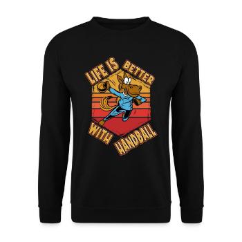 Handball Handballer Spieler Pferd Vintage Retro - Unisex Pullover - Schwarz - Vorne - Alina (178cm) & Michal (187cm)