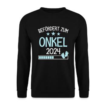Befördert zu Onkel 2024 Geschenk für neuen Onkel - Unisex Pullover - Schwarz - Vorne - Alina (178cm) & Michal (187cm)