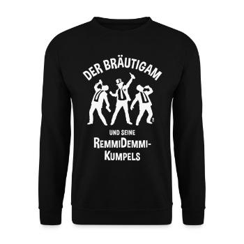 Der Bräutigam Und Seine Remmidemmi-Kumpels (JGA W) - Unisex Pullover - Schwarz - Vorne - Alina (178cm) & Michal (187cm)